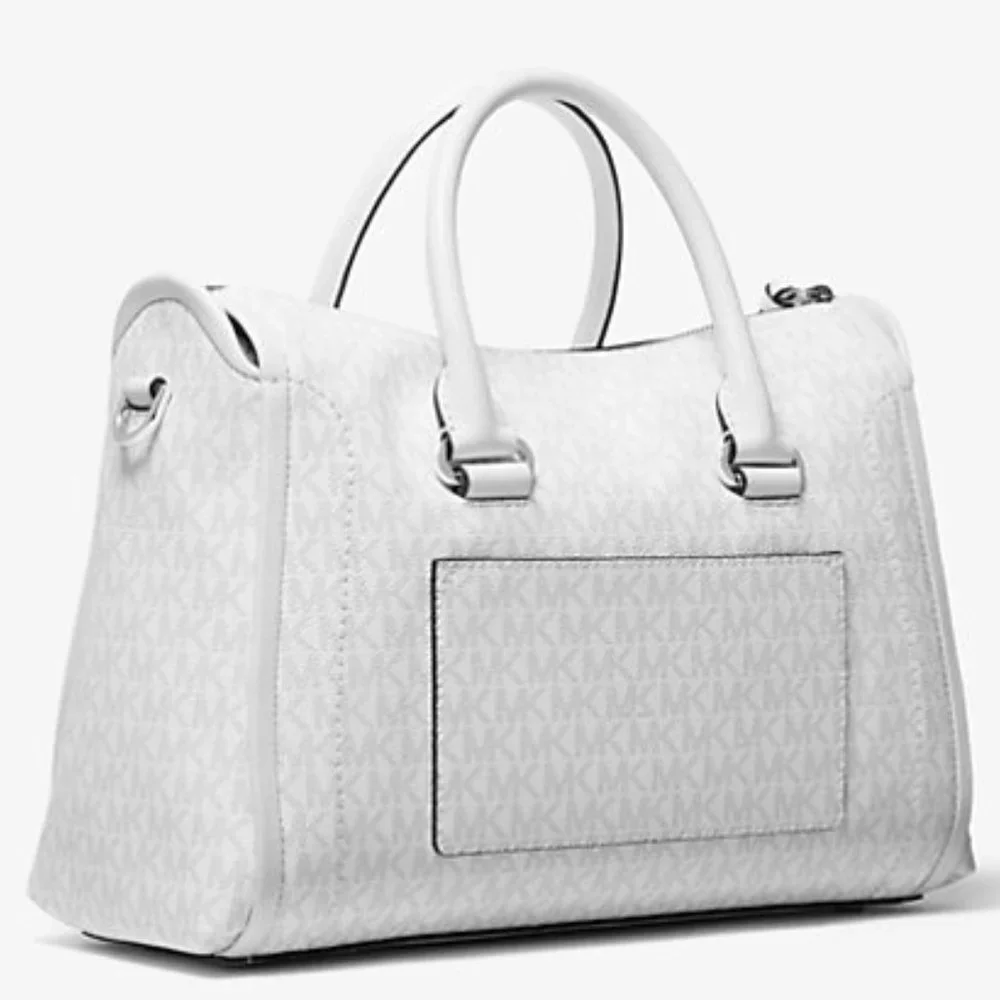 MICHAEL KORS Carine Medium Logo Satchel Bag - White/Beige - Picture 4 of 15